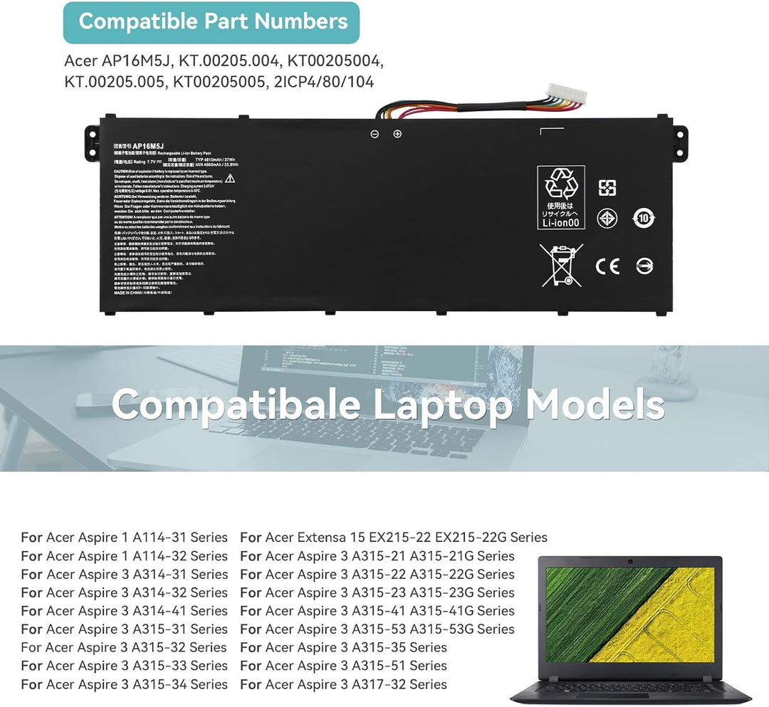 37Wh AP16M5J Laptop Akku für Acer Extensa EX215-22 Aspire A314-21 A314-31 A314-32 A314-33 A314-41 A3