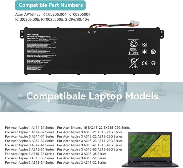 37Wh AP16M5J Laptop Akku für Acer Extensa EX215-22 Aspire A314-21 A314-31 A314-32 A314-33 A314-41 A3