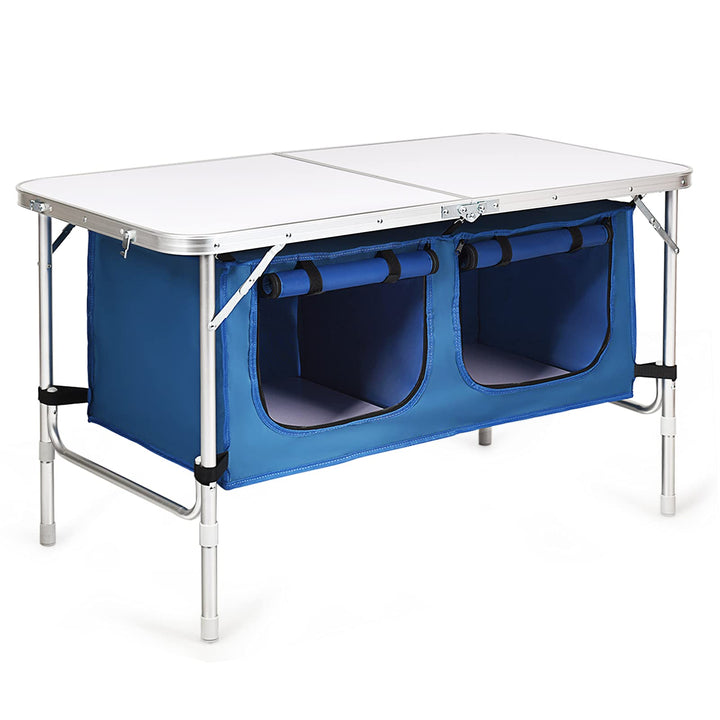 GYMAX faltbar Campingschrank, Campingküche mit grossem Stauraum, 2 einstellbare Höhen, Outdoor Alu P