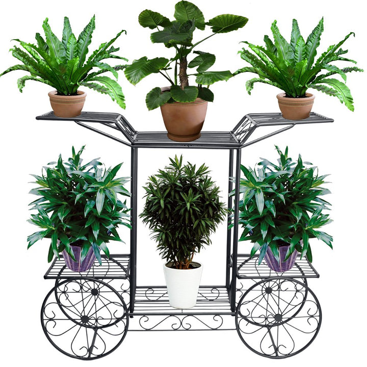 FullBerg 2 Ebene Blumenregal Metall für Pflanzen und Blumenampel, Vierradantrieber schwarz Blumenstä