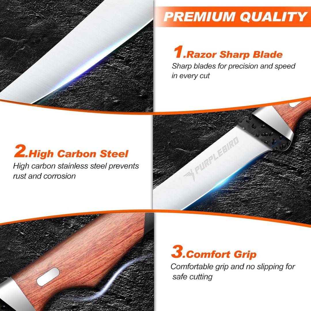 PURPLEBIRD Filetiermesser für Fisch 15 CM mit Scheide, 440C Edelstahl Fischmesser zum Schneiden von