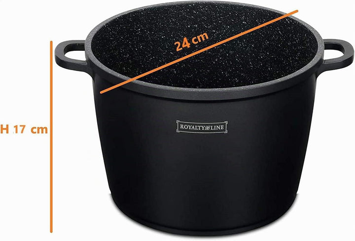 Royalty Line - Kochtopf mit Glasdeckel, Antihaftbeschichteter, Induktionsgeeignet, Schwarz, 7 Liter,