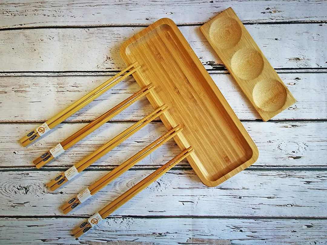 Sushi Maker Kit 11-teilig - Bambus Sushi Set Rollmatte und Servierset für Anfänger - 2 Matten, 5 Paa