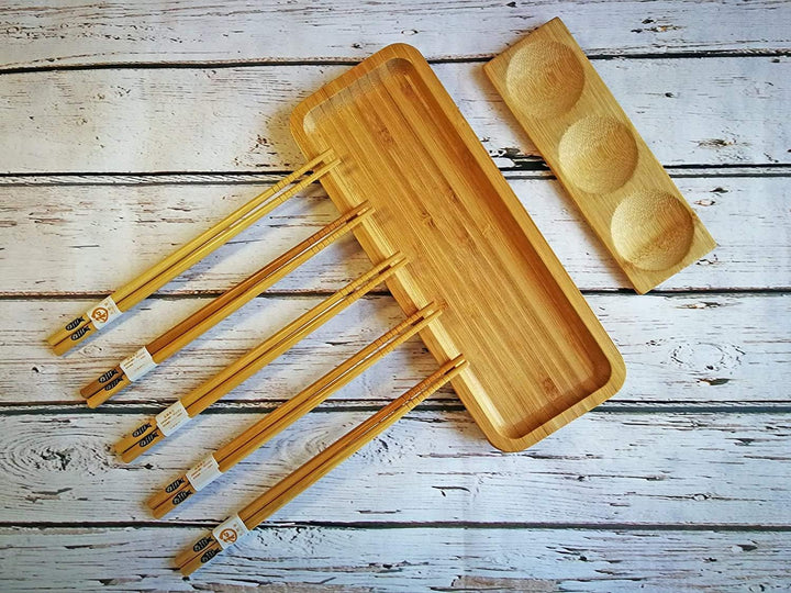 Sushi Maker Kit 11-teilig - Bambus Sushi Set Rollmatte und Servierset für Anfänger - 2 Matten, 5 Paa