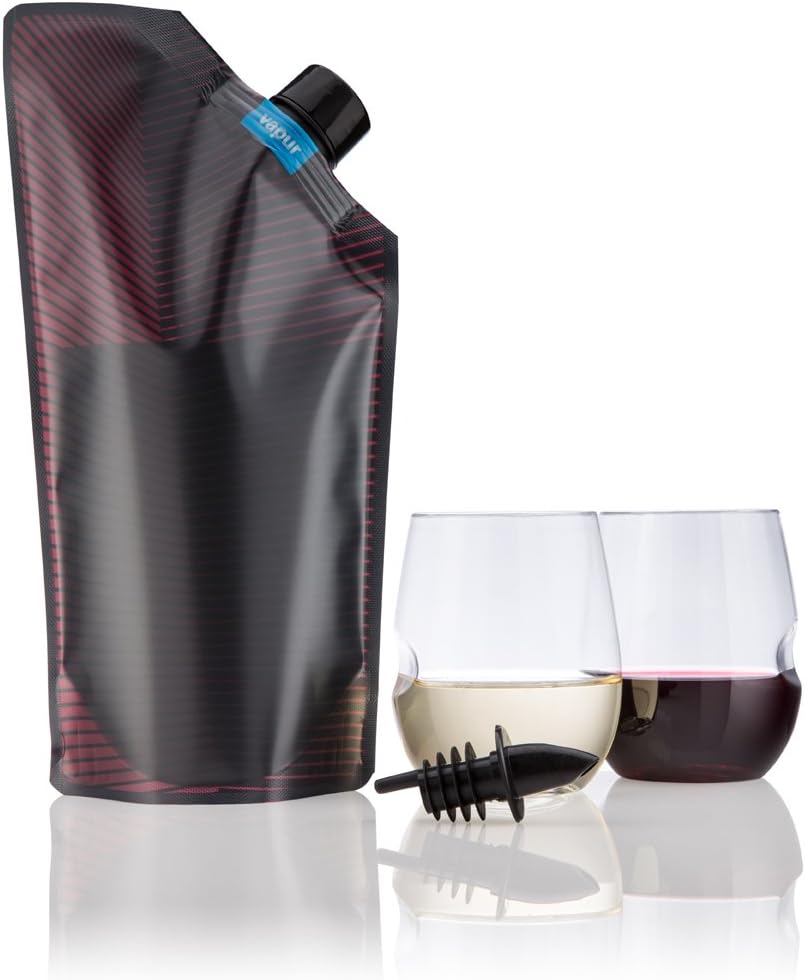 Vapur Zusammenklappbares tragbares Wein-Set, enthält diskreten, faltbaren 750 ml Weinträger mit Ausg