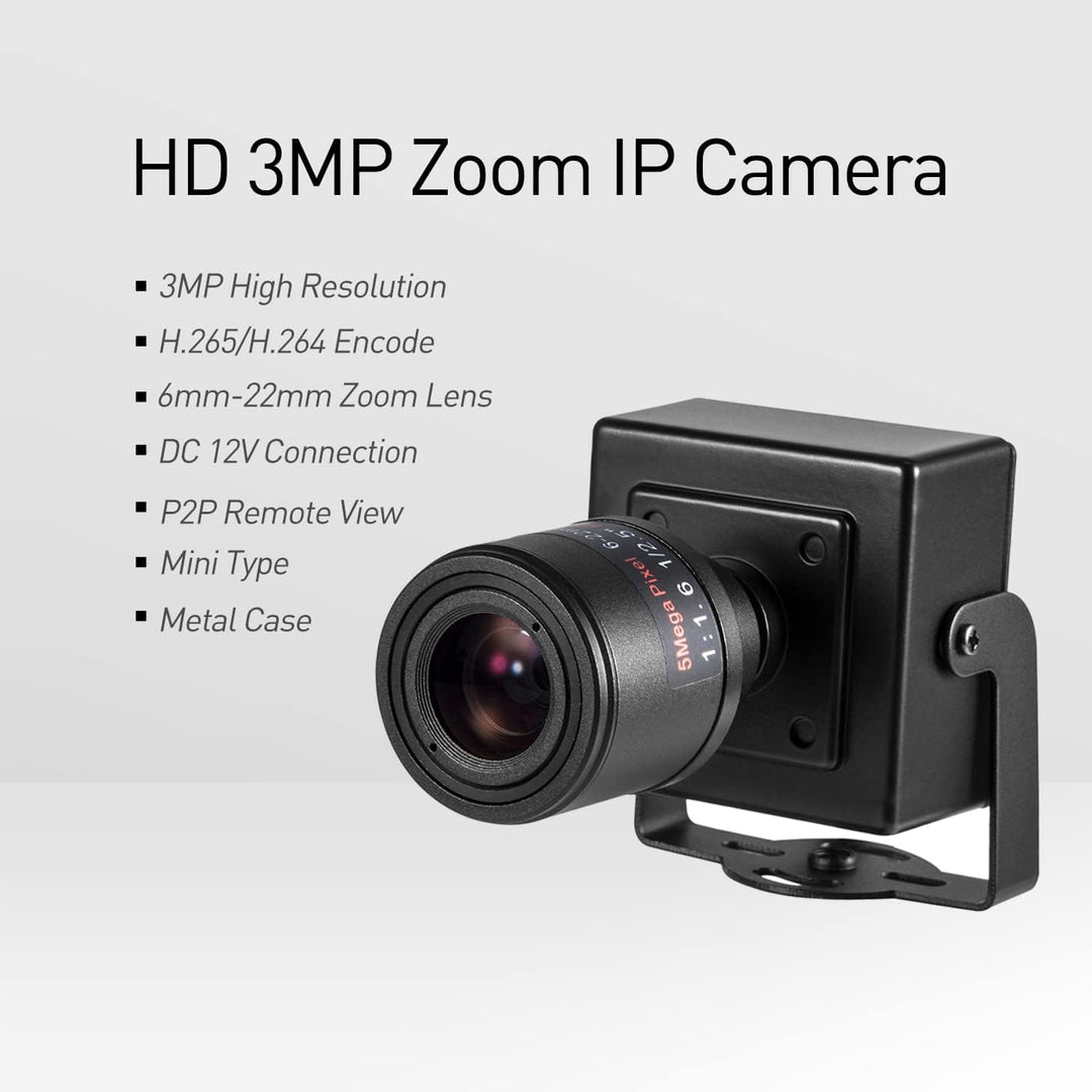 Revotech 3MP Zoom Mini Sicherheits IP Kamera, HD 3MP Kleine Innenkamera 6-22 mm Manuelles Zoomobjekt