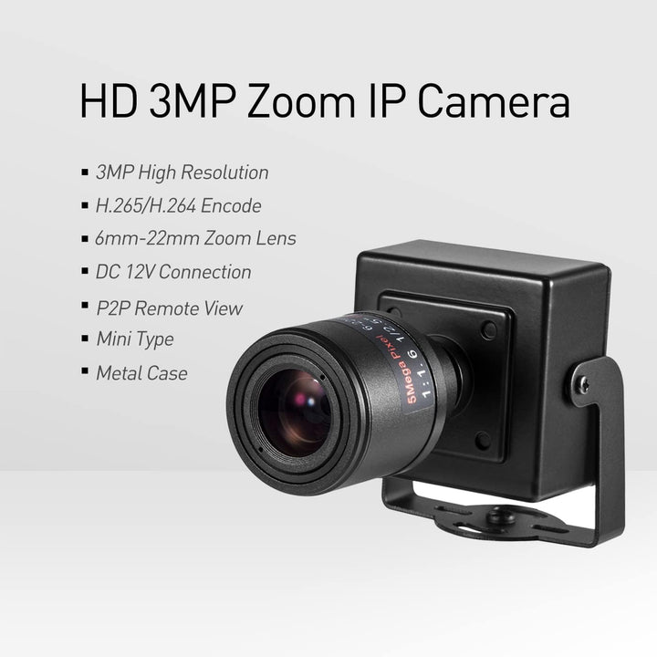 Revotech 3MP Zoom Mini Sicherheits IP Kamera, HD 3MP Kleine Innenkamera 6-22 mm Manuelles Zoomobjekt