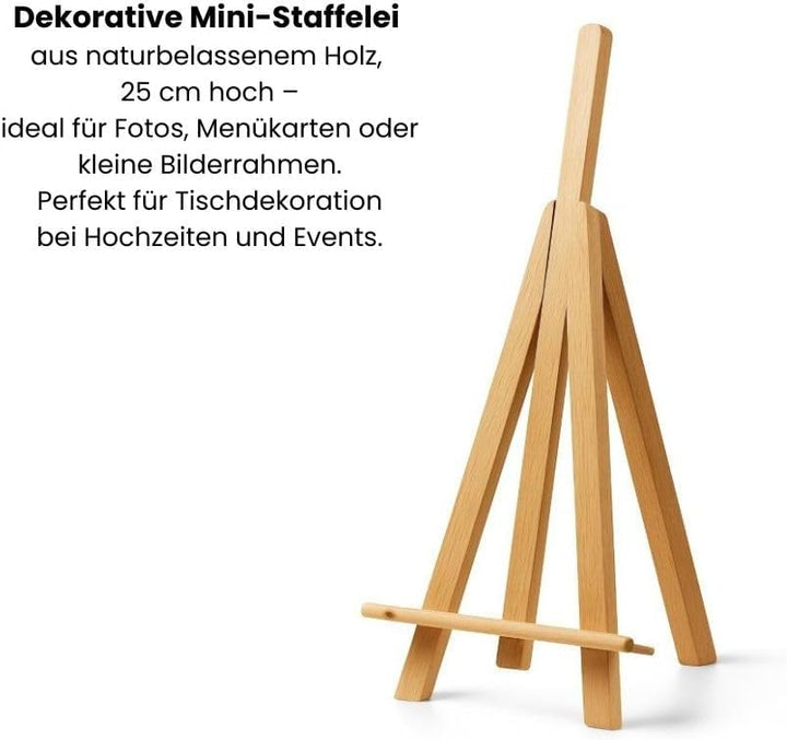 Mini Staffelei Holz 25 cm – 5er Set – Kleine Tischstaffelei &amp; Kartenhalter – Ideal für Fotos, Bilder