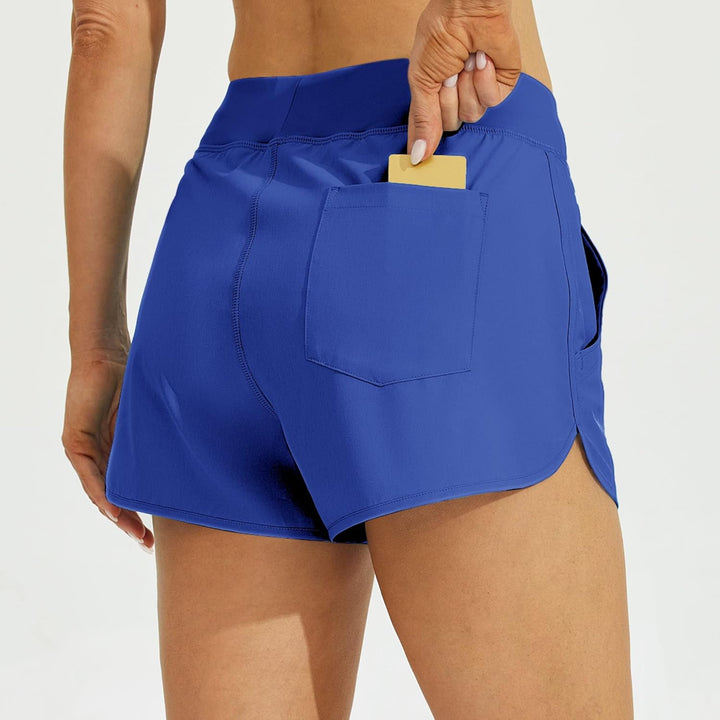 WILLIT Damen 3" Badeshorts Badehose Schwimmen Boardshorts mit Kurzliner Taschen Schnelltrockner UVA