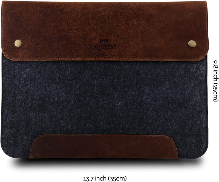 MegaGear MacBook-Tasche aus echtem Leder und Fleece,Laptop-Hülle für MacBook Pro und MacBook Air,14