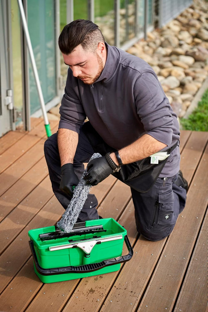 Unger Fenster Reinigungs-Set (Fensterwischer, Trägerteil, Mikrofaser-Bezug, Eimer 18 L, Breite 35 cm