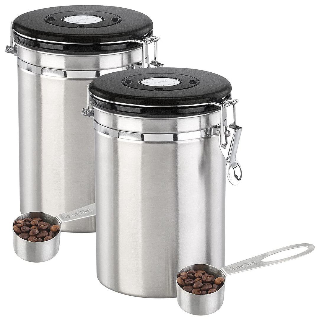 Rosenstein & Söhne Edelstahl Dose: 2er-Set Kaffeedosen mit Kalenderblatt, C02-Freigabeventil & Messl