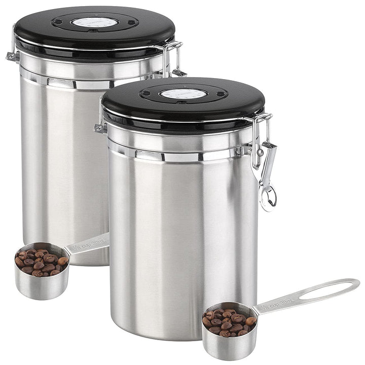 Rosenstein & Söhne Edelstahl Dose: 2er-Set Kaffeedosen mit Kalenderblatt, C02-Freigabeventil & Messl