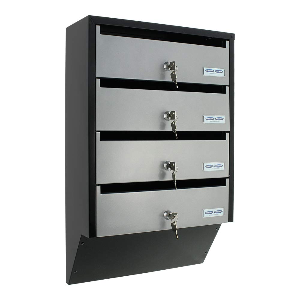 Rottner Depot 4 Briefkastenanlage Silber Schwarz Stahlblech Namensschildhalter Zylinderschloss je 2