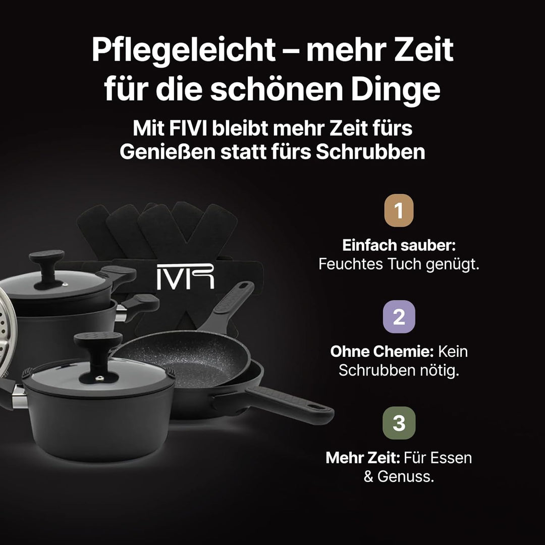 FIVI Kochgeschirr-Set 12-teilig SOPHIA, GUIDO, KURT, UTZ, ALICE mit Glasdeckeln | Verschiedene Gröss