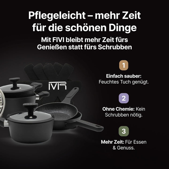 FIVI Kochgeschirr-Set 12-teilig SOPHIA, GUIDO, KURT, UTZ, ALICE mit Glasdeckeln | Verschiedene Gröss