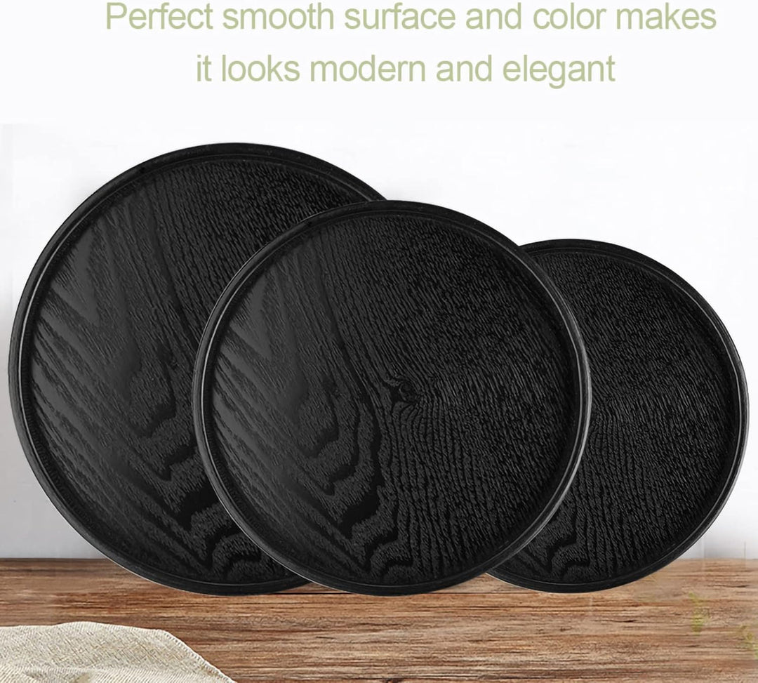 Runder Holz-Serviertablett,Teetablett Schwarzes Holztablett Schwarzes Holz Runde Form Massivholz Tee