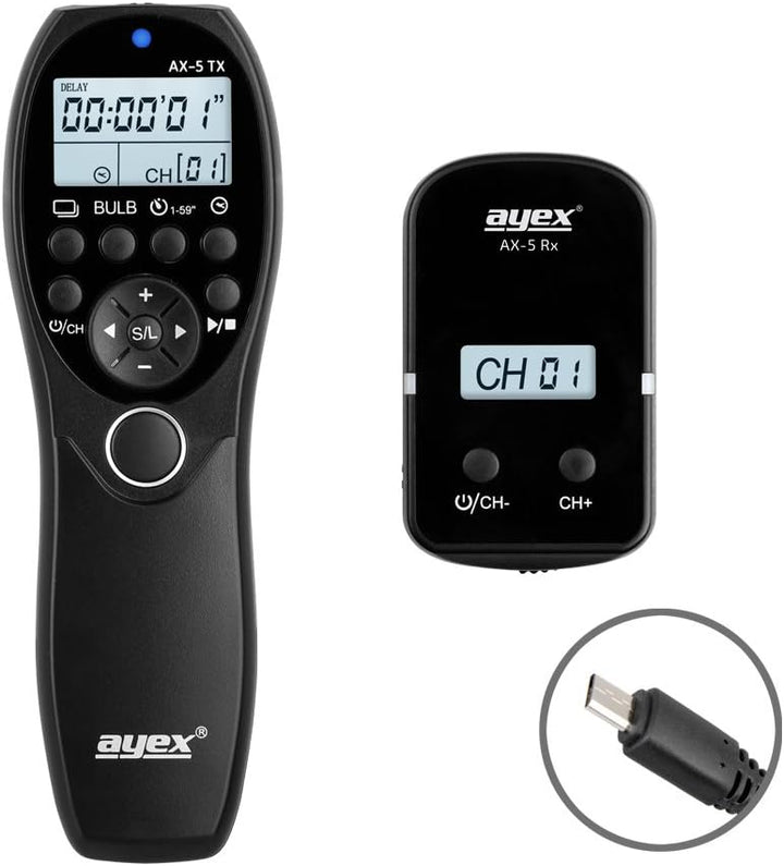 ayex Funk Timer-Fernauslöser AX-5, Kompatibel mit Sony (S2) z.B. a9II a7 a7RIV a7SIII a6600 a6000, a