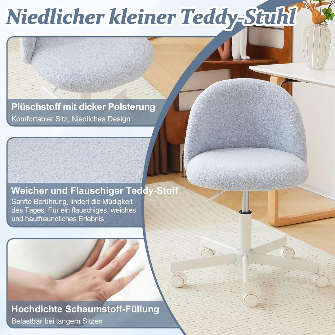 Bonnlo Bürostuhl mit Rollen, Schminktisch Stuhl, Höhenverstellbar Schreibtischstuhl für Arbeitszimme