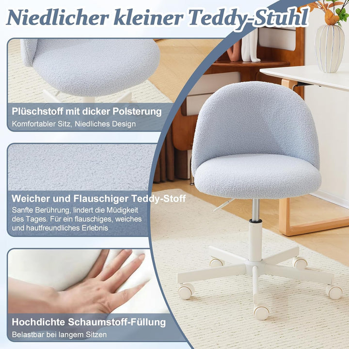 Bonnlo Bürostuhl mit Rollen, Schminktisch Stuhl, Höhenverstellbar Schreibtischstuhl für Arbeitszimme