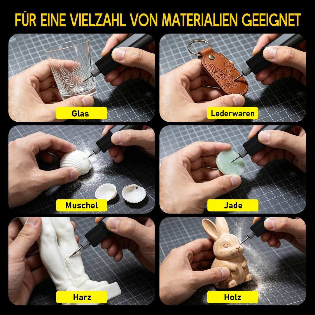 Gravierstift Akku mit Magnetbox, 5V Gravur Stift Kabellos 3 Gänge Mini Schleifer für Holz Glas Metal