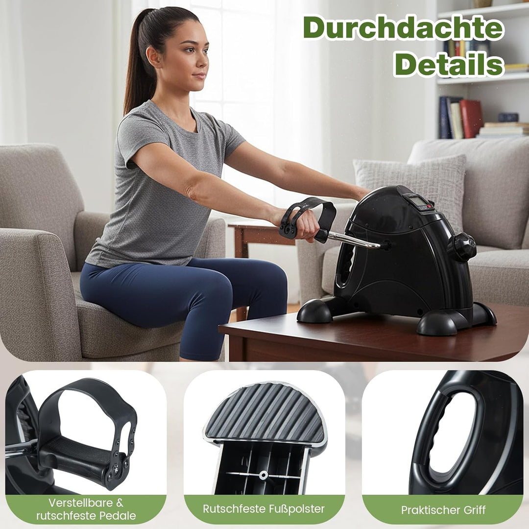GYMAX Mini-Heimtrainer, Beintrainer mit Widerstandsregler & LCD-Anzeige, pedaltrainer für Arme & Bei