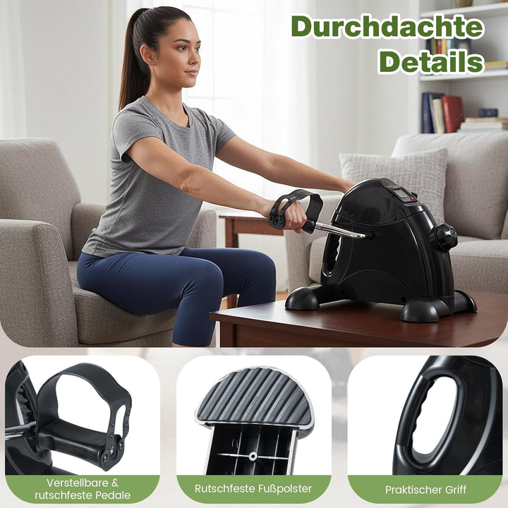 GYMAX Mini-Heimtrainer, Beintrainer mit Widerstandsregler & LCD-Anzeige, pedaltrainer für Arme & Bei