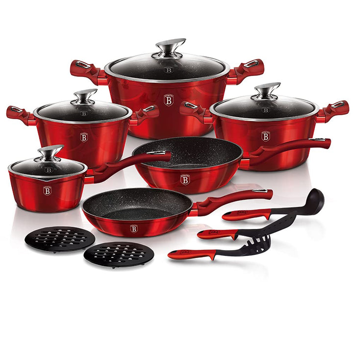 Berlinger Haus 15Pcs Metallisch Kochgeschirr Set - Weinrot, Weinrot