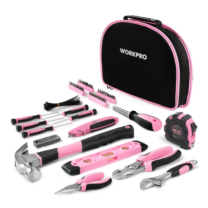 WORKPRO Pink Werkzeug Set Rosa 103 teilig Haushalts-Werkzeugsatz Reparatur mit Tasche, Ideal Geschen