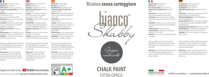 bianco Shabby® Grigio Antracite Kreidefarbe Wasserbasis für Alle Oberflächen einfach zu verarbeiten
