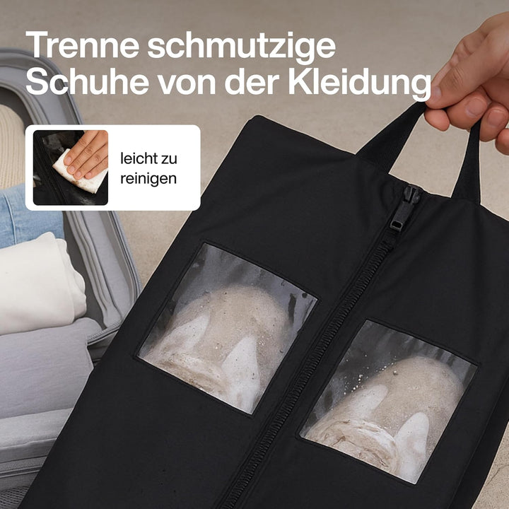 TRAVEL DUDE Schuhtaschen 2er Set | schwarz | mit transparentem Fenster | wasserabweisend, Ultraleich