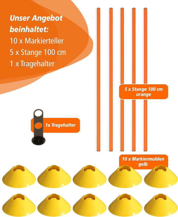 Cavaletti Mini-Hürden 5er Set – Mulden Gelb & Stangen Orange – sichere Trainingshürden für Hunde – A
