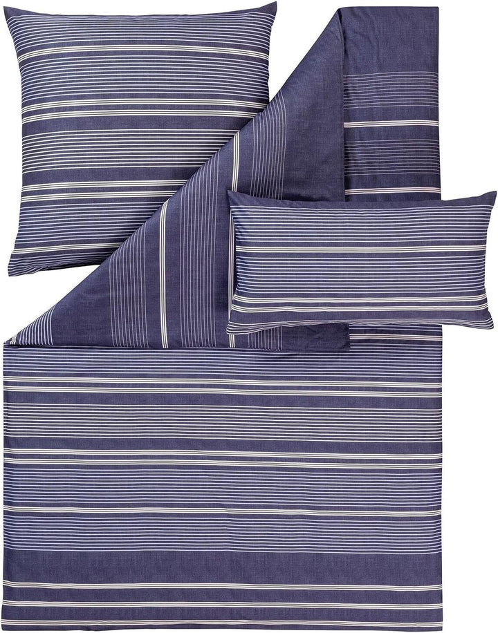 ESTELLA Mako-Satin Bettwäsche Alberto Navy 135x200 cm + 80x80 cm + 40x80 cm, 135x200 cm + 80x80 cm +