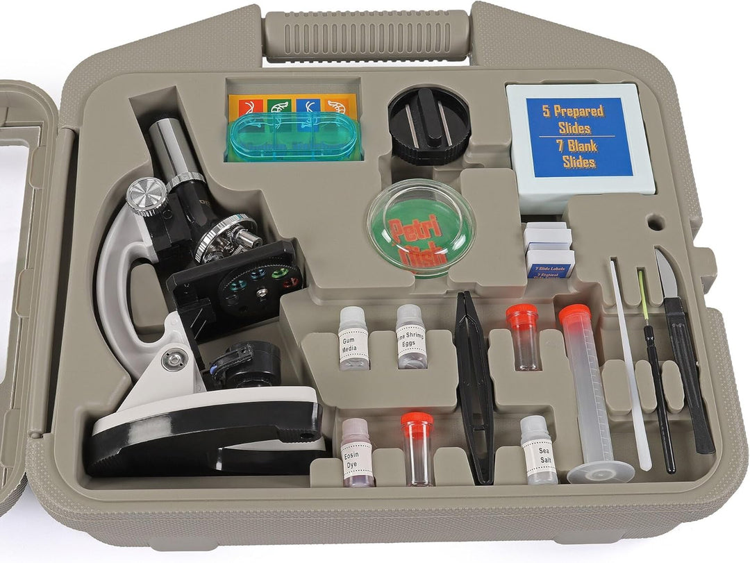 Omegon MonoView, Mikroskopier-Set, 1200x | Hochauflösendes Mikroskop für präzise Untersuchungen | In