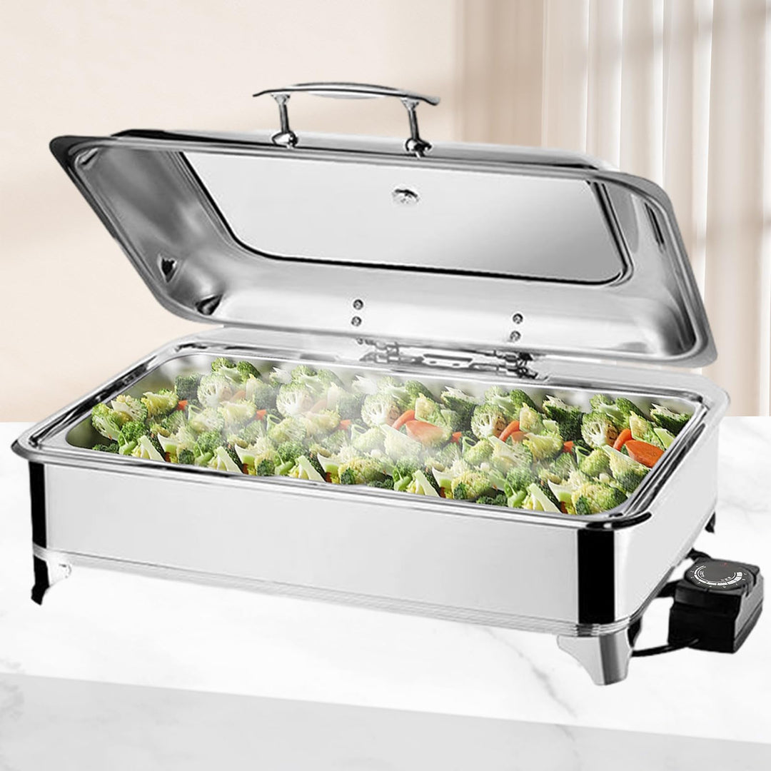 Chafing Dish Elektrisch, 9L Edelstahl Speisewärmer Buffetwärmer Einstellbare Temperatur, Warmhaltebe