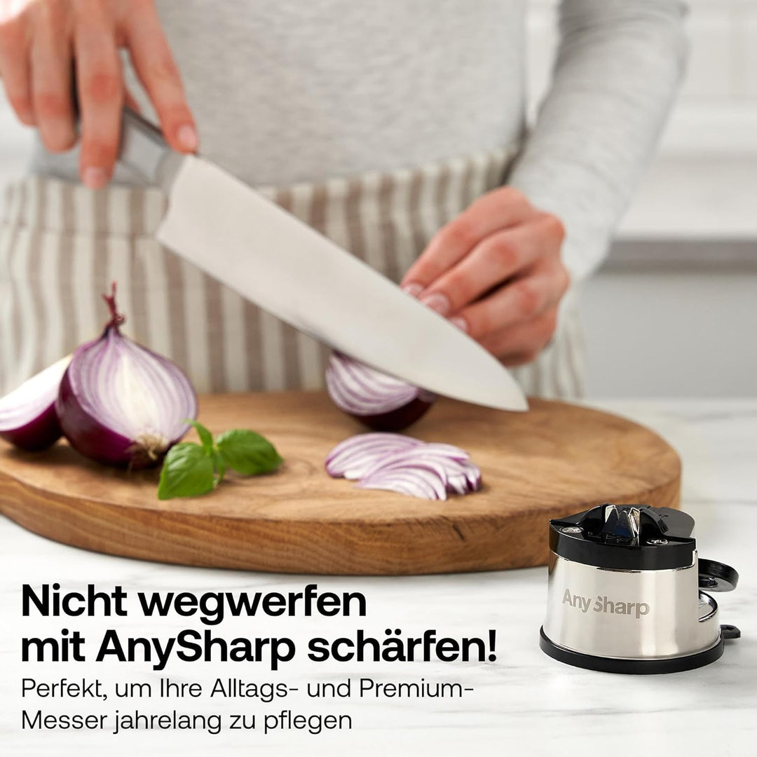 AnySharp Pro Messerschärfer (Metall) mit Saugnapf, Gebürstetes Metall Metall Pro Geschenkbox Gebürst