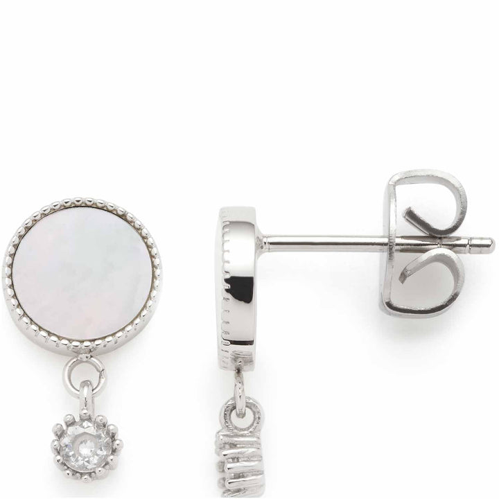 Leonardo Ciao Arida Silbernes Damen Ohrstecker Set aus Edelstahl mit Perlmutt Plättchen und Glaskris