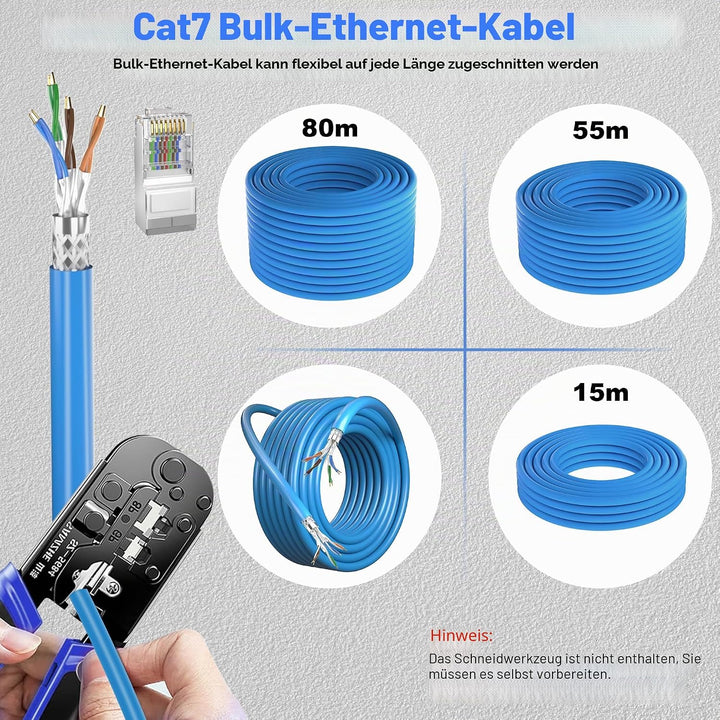 CAT7 SFTP Dreifach Geschirmt Netzwerkkabel 100m (20 freie RJ45-Stecker), Aussen Wasserdicht Direct B