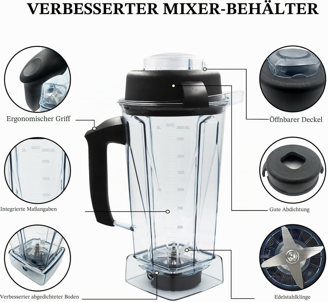 Aufgerüstet für Vitamix Mixer-Krug mit 1,8 l Fassungsvermögen, Ersatz für Vitamix 5200, 5000, 5300,