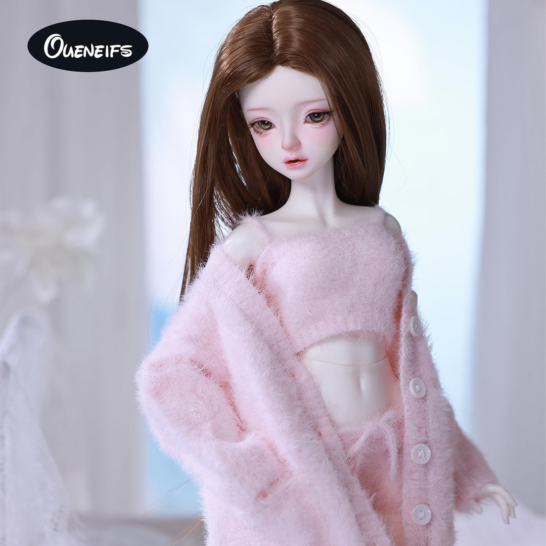 Puppenkleidungsset für BJD, Harz-Spielzeugpuppenzubehör, Strickjacke+ Weste+ Hose (Rosa, für 1/3 BJD