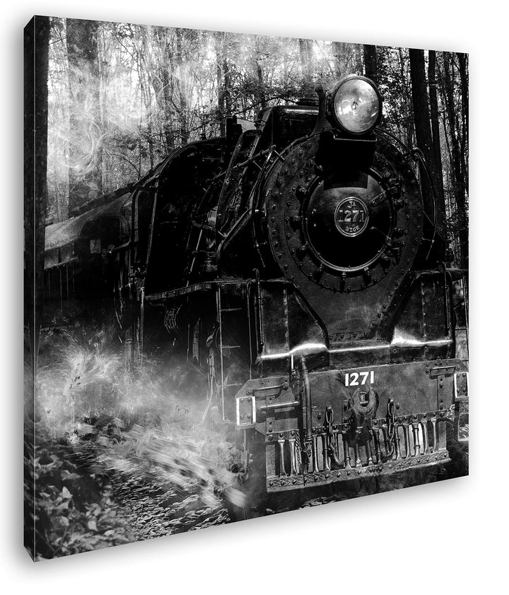 deyoli gewaltige Lokomotive im Wald im Format: 70x70 Effekt: Schwarz&Weiss als Leinwandbild, Motiv a