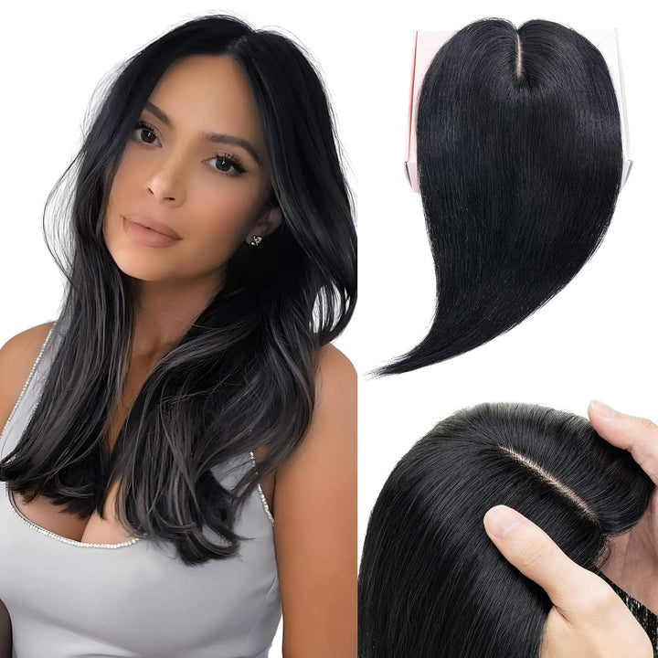 Elailite Clip in Toupet Frauen, Echthaar Topper, Seide Basis Clip in Extensions Haarteil 130% Dichte