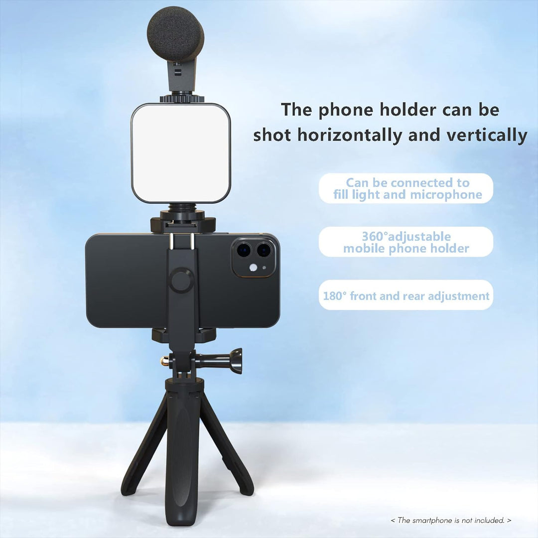 Andoer Smartphone Vlogging Kit, Phone Vlog Kit mit Handy Stativ, Mikrofon, LED Licht, Telefonclip, 3