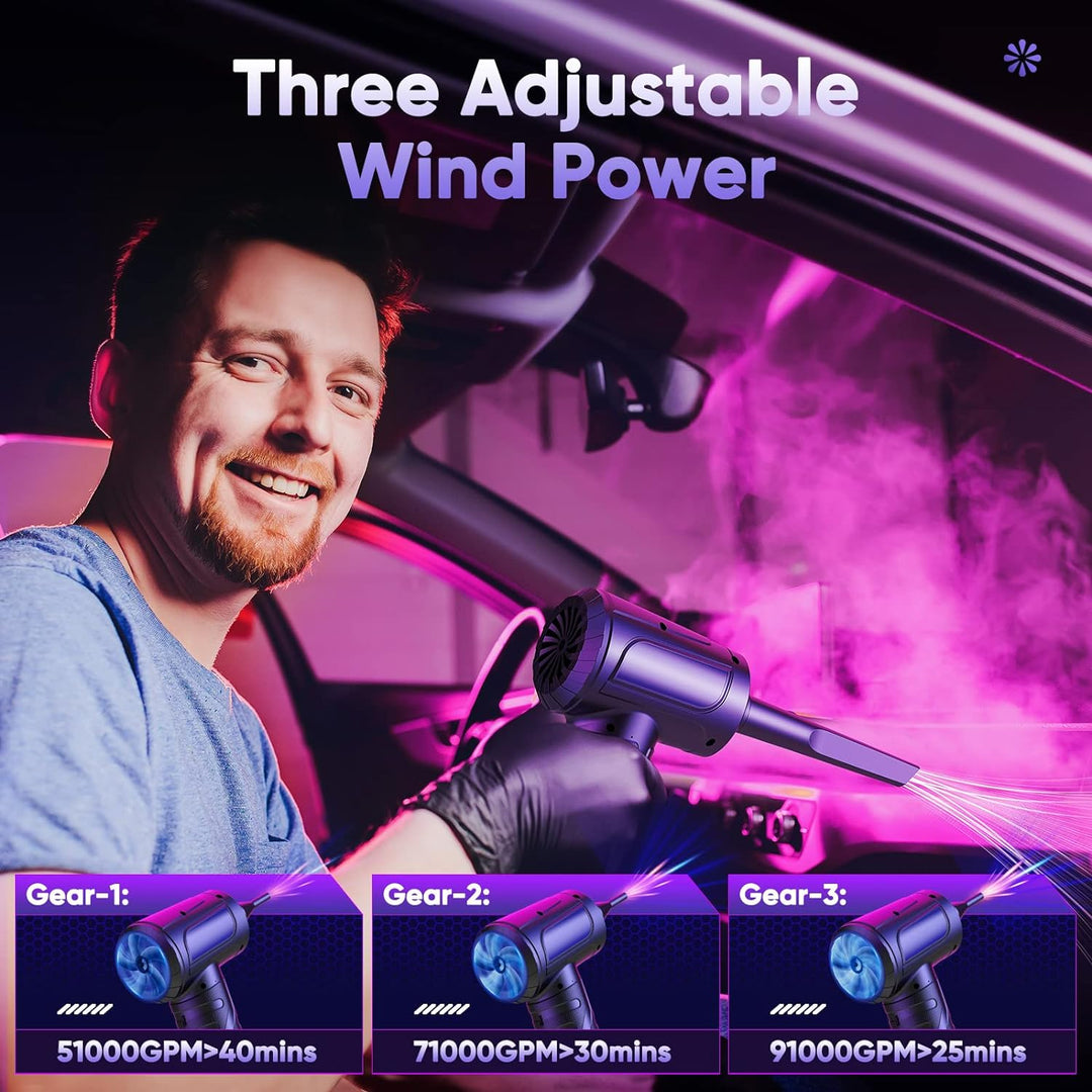 Staubgebläse Elektrische Druckluftspray, 3-Gang 91000 U/min Tastatur Reinigung Luftspray mit 7600mAh