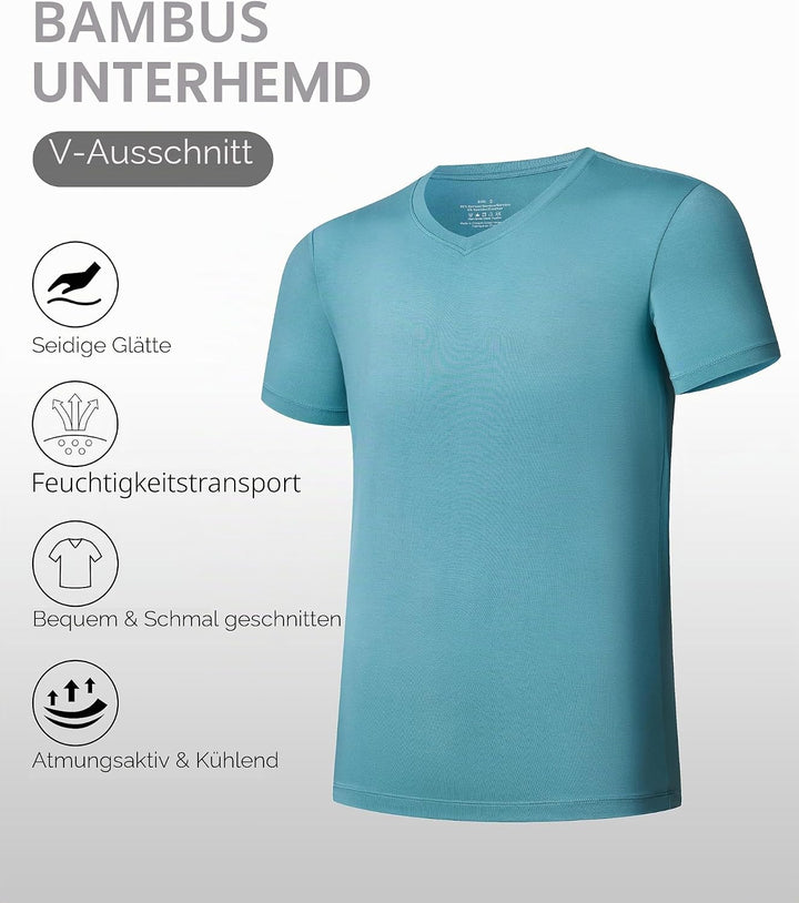 COLORFULLEAF 3/5er Pack Bambus V Ausschnitt T-Shirt Herren Stretch Unterhemd Männer Einfarbig Busine