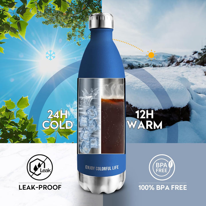 KollyKolla Thermosflasche 500ml/750ml/1L, Trinkflasche Edelstahl 500ml, BPA-frei Isolierflasche, The