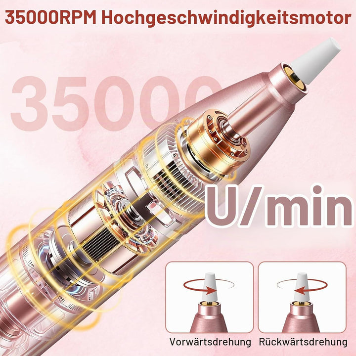 2in1 Elektrischer Nagelfräser für Gelnägel, Eingebaute Nagellampe 35000 U/min Tragbares Maniküre Ped