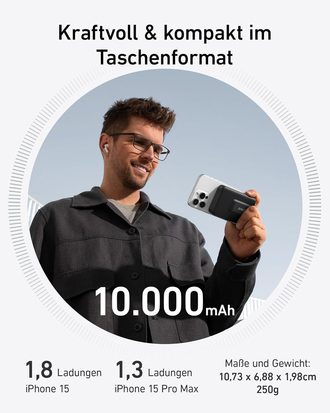 Anker MagGo Powerbank, Qi2-zertifiziertes 15W ultraschnelles MagSafe-kompatibles mobiles Ladegerät,