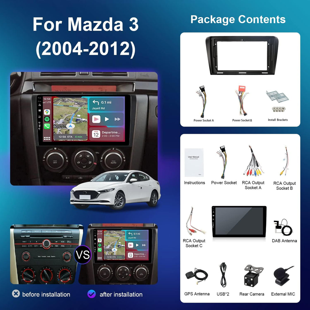[Eingebaut DAB] - Android 16 IPS Autoradio für Mazda 3 (2006-2012) - Kabellos Carplay/Android Auto -