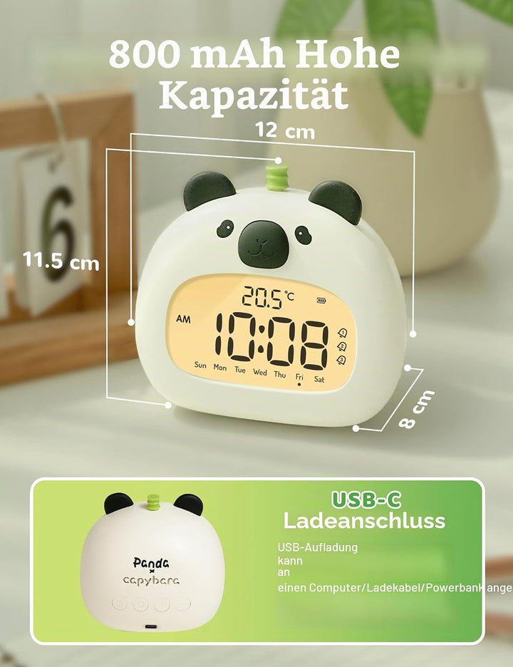 IHALO Cute Kinderwecker, Nachttischwecker mit Panda Nachtlicht, digitales LED-Display, 3,15 Zoll, DR